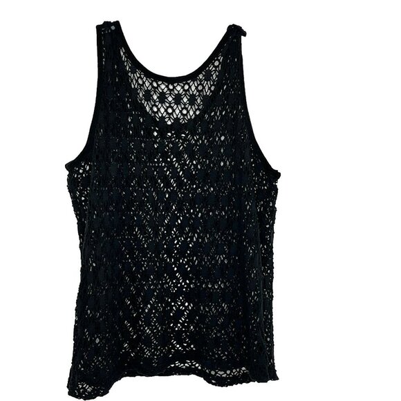 Open Crochet Top Scoop Neck Sleeveless 3X Black Boho Beachy Feastival Lagenlook - Picture 2 of 4